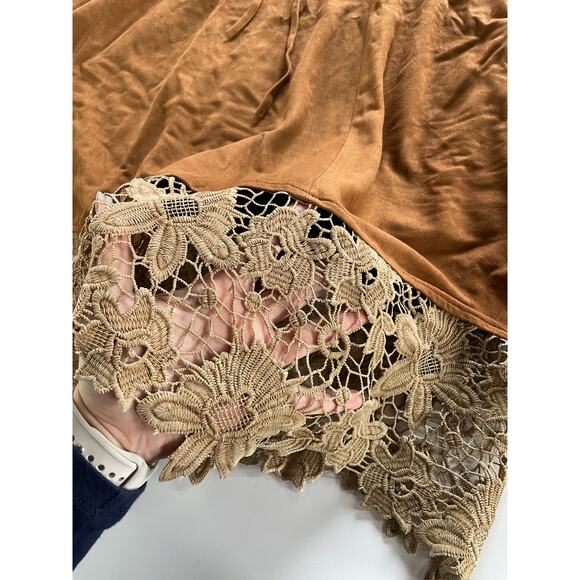 Muche et Muchette Dress Womens One Size Brown Eyelet Hem Faux Suede Boho - Picture 8 of 9